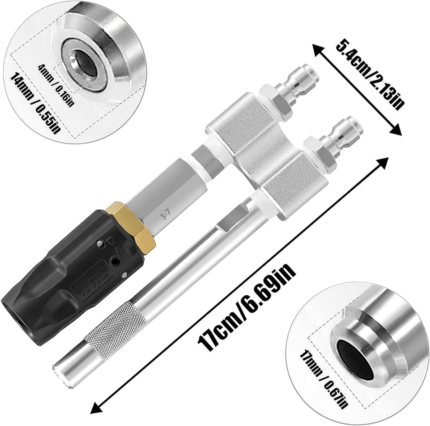 Pressure Washer Chemical Tip M5 Nozzles, 0 to 60° Adjustable, Long Reach Soap Nozzle, 3-7 GPM 1000-6000Psi 1/4In Fast Connect Downstream Soft Wash Nozzle for Washing Windows, Roofs