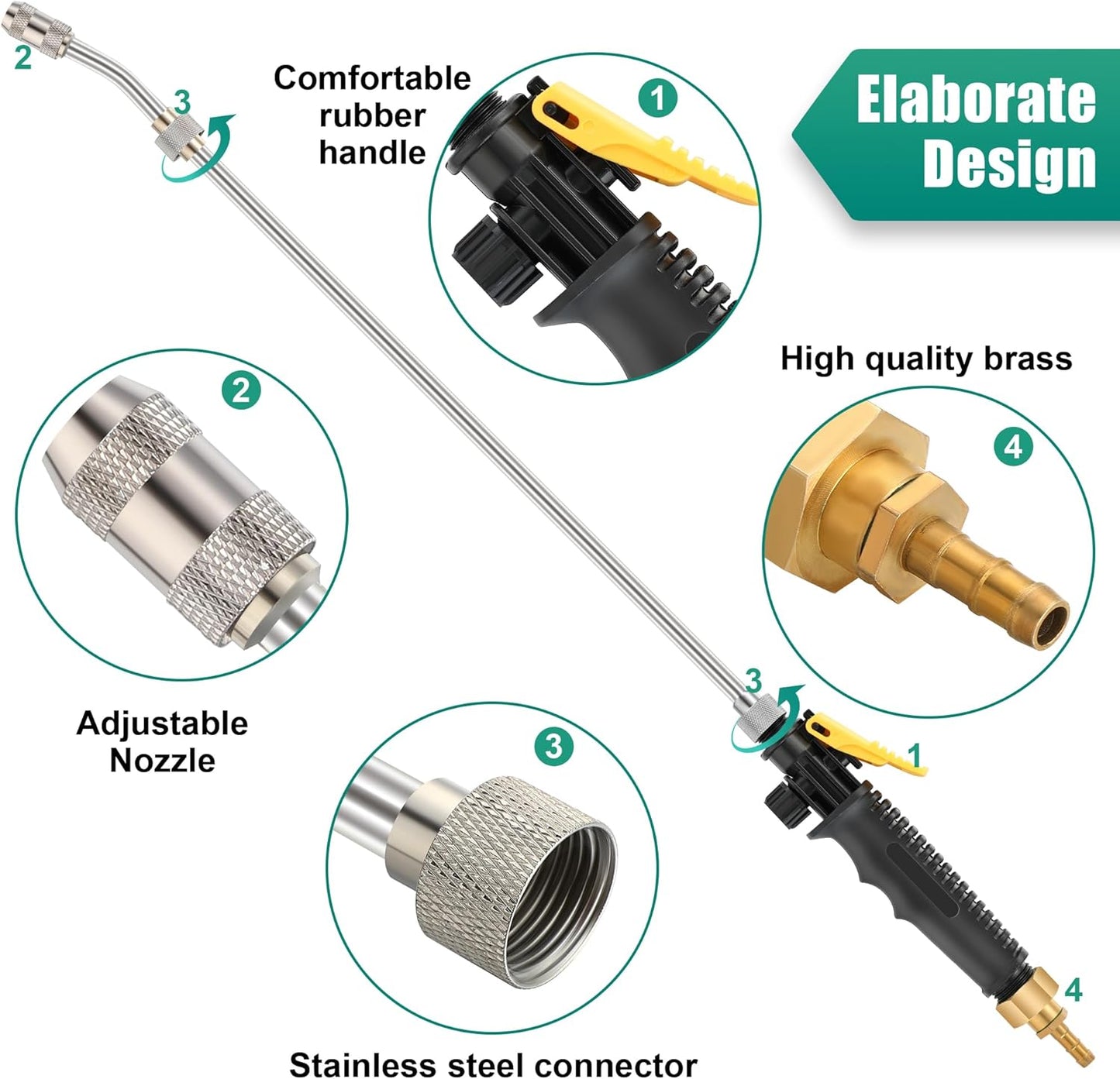 29 Inch Sprayer Wand Replacement Stainless Steel 3/8 Brass Barb Universal Water Spray Parts Metal Adjustable Nozzle Sprayer Wand with Shut off Valve(2 Set)