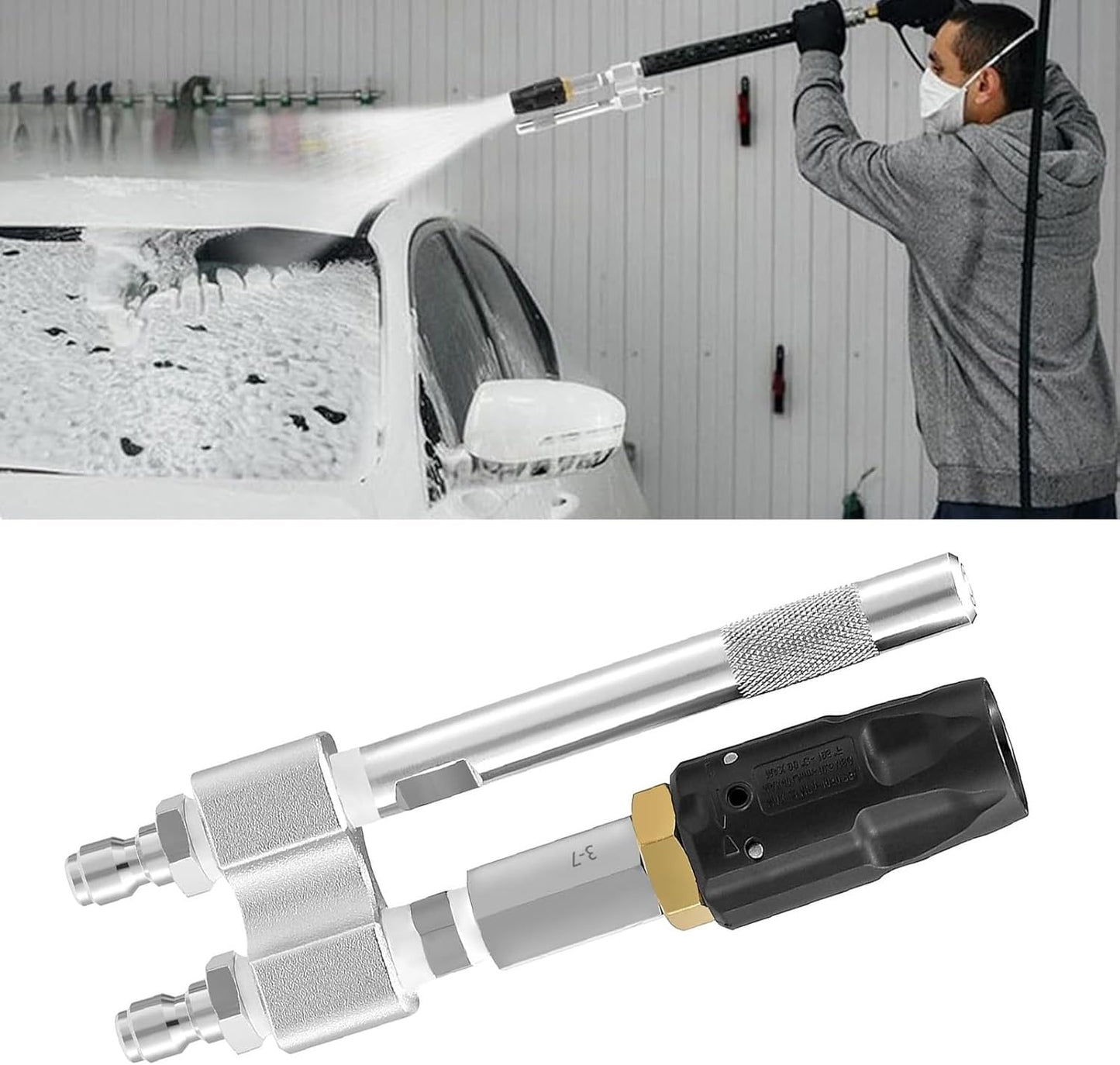 Pressure Washer Chemical Tip M5 Nozzles, 0 to 60° Adjustable, Long Reach Soap Nozzle, 3-7 GPM 1000-6000Psi 1/4In Fast Connect Downstream Soft Wash Nozzle for Washing Windows, Roofs