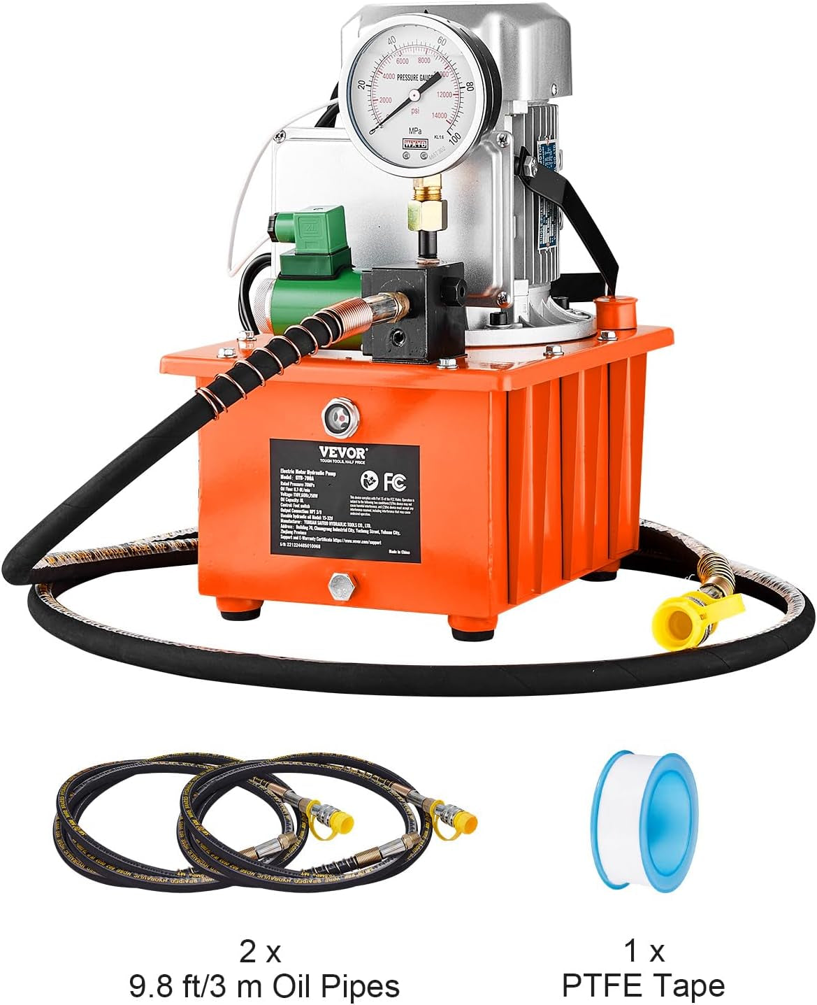 Electric Hydraulic Pump, 10000 PSI 750W 110V 488 In³/8L Capacity, Single Acting Solenoid Valve, Electric Driven Hydraulic Pump Power Pack Unit with Pedal Switch for Punching/Bending/Jack Machine