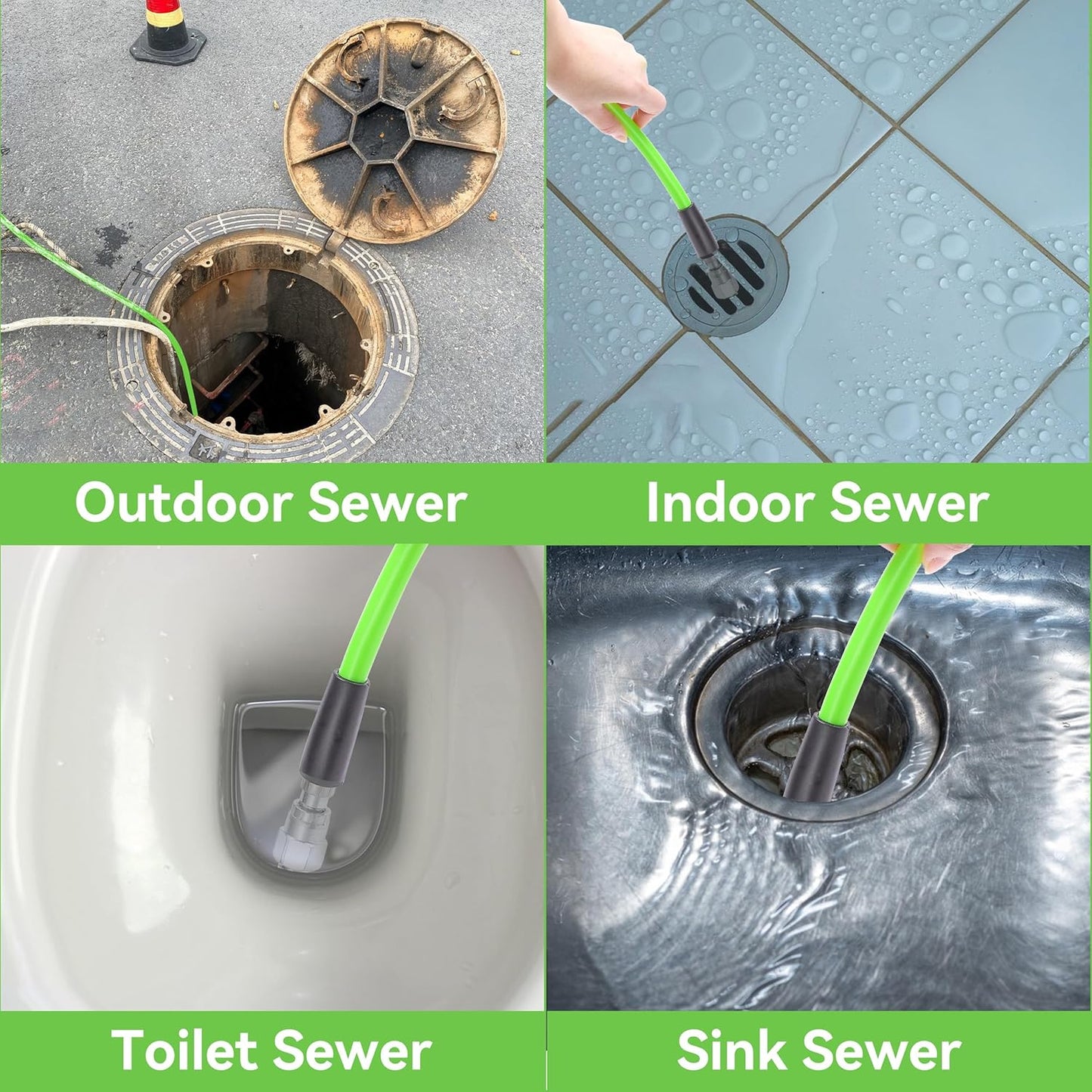 Sewer Jetter Kit for Pressure Washer 150 FT, Short Power Washer Gun, Drain Cleaner Hose 1/4 Inch NPT, Corner, Rotating and Button Nose Sewer Jetting Nozzle, 3600 PSI