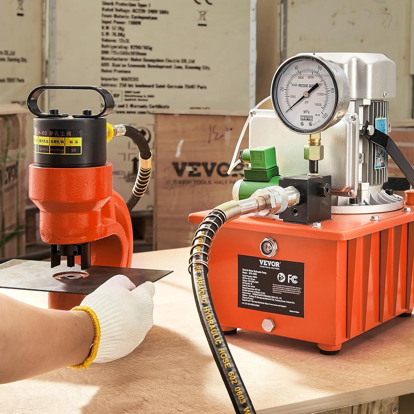Electric Hydraulic Pump, 10000 PSI 750W 110V 488 In³/8L Capacity, Single Acting Solenoid Valve, Electric Driven Hydraulic Pump Power Pack Unit with Pedal Switch for Punching/Bending/Jack Machine