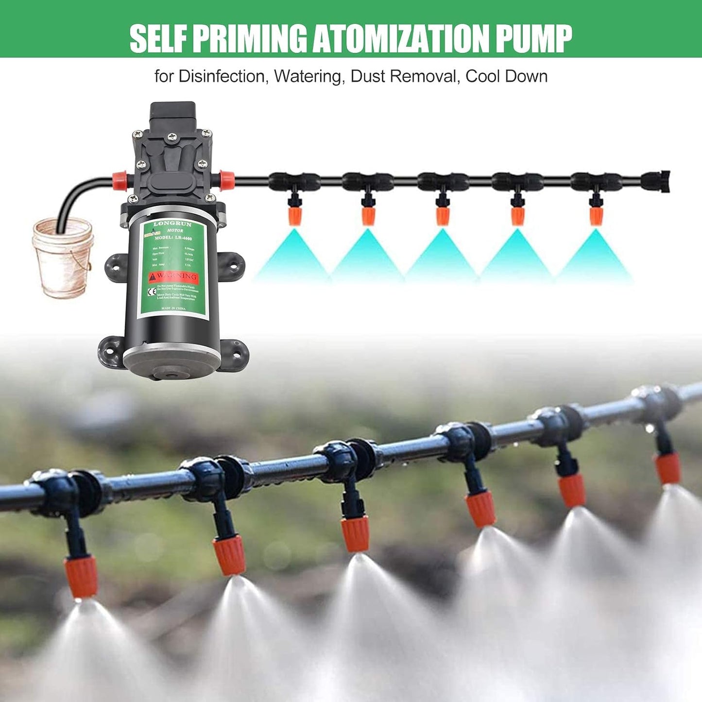 Fresh Water Pump 12V DC Diaphragm Pump with Adjustable Pressure Switch 6L/Min 1.56GPM Self Priming Sprayer Pump with 2 Hose Clamps 100PSI Agriculture Pump for RV Camper Marine Boat Garden Lawn