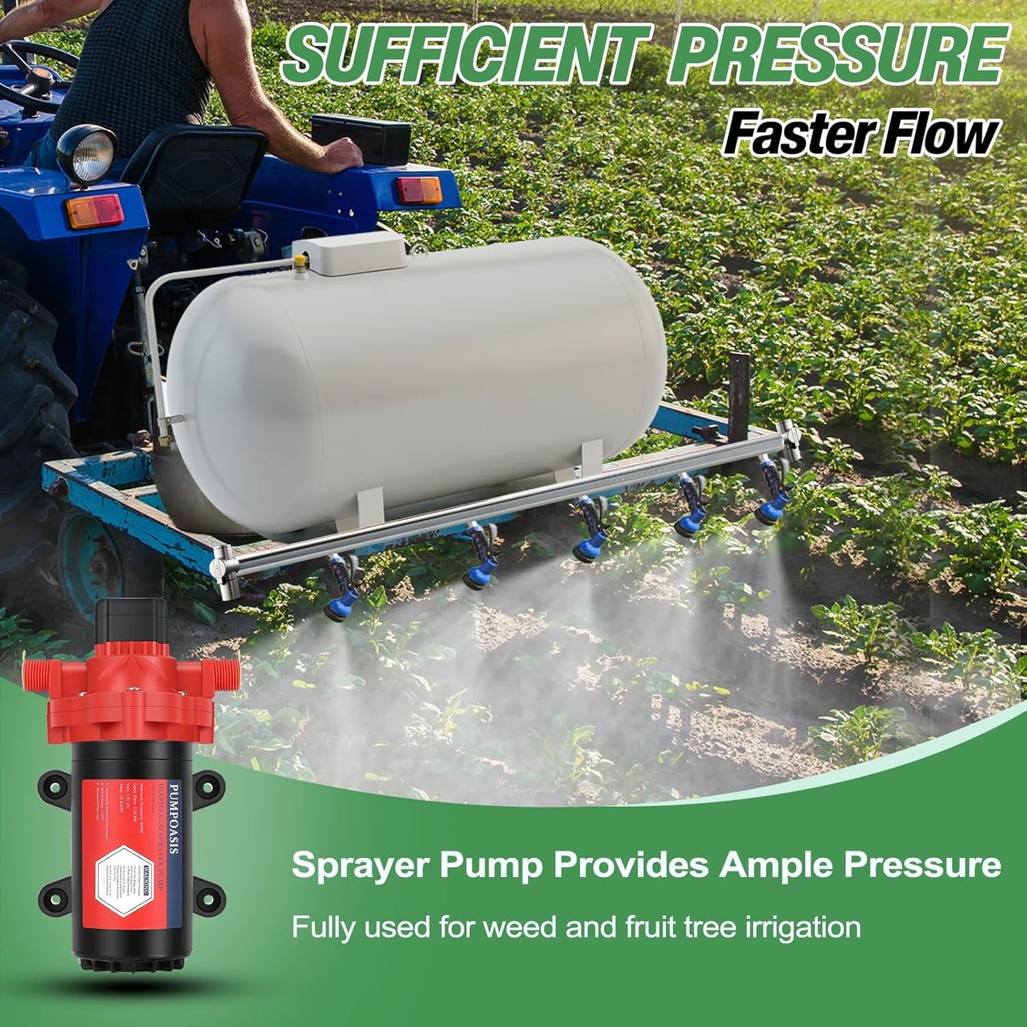 12V Pump, 5.5Gpm-10Amp-60Psi, Chemical and Corrosion Resistant, Compatible with Roundup, Diaphragm Pump with Pressure Switch and Self-Priming for Agricultural Spraying, Rv, Boats, Etc