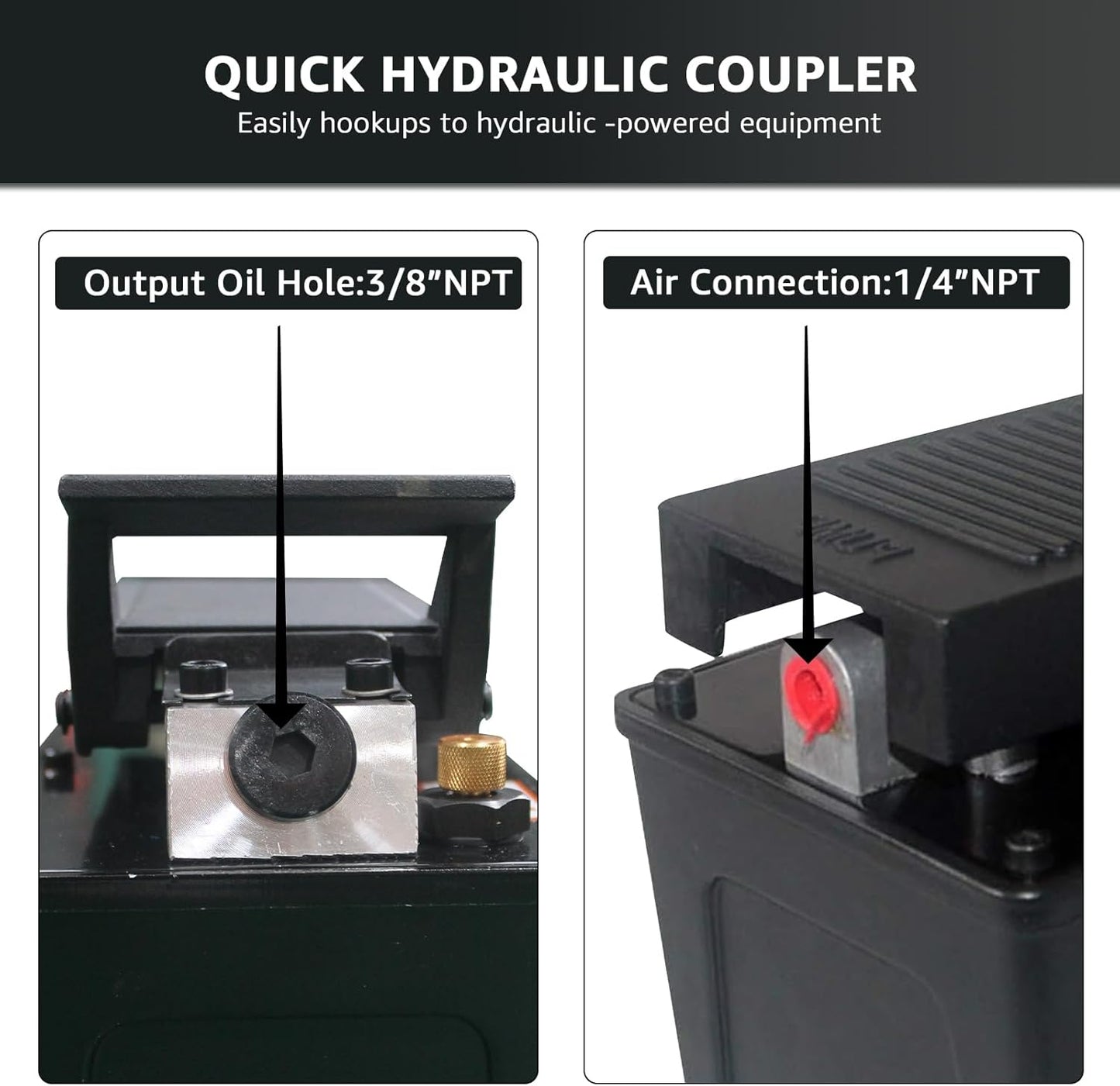 BESTOOL Air Hydraulic Pump - 10,000 PSI Hydraulic Foot Pump Pressure 1/2 Gal Reservoir Air Hydraulic Pump Air Actuated Treadle Foot Pump (Single Acting) Black