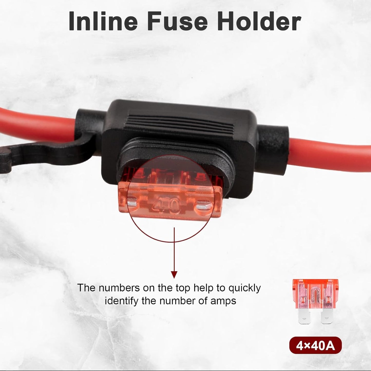 4PCS Inline Fuse Holder, 10 Gauge in Line Blade Fuse Holders with 12V 40 AMP Inline Fuse, Professional ATC Standard Car Automotive Marine Waterproof Fuse Holder