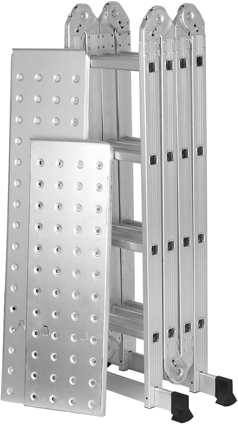 15.4Ft Telescoping Ladder Multi Purpose Aluminum Extension Ladder, Folding Ladder Certified by EN131, 330Lbs Capacity Heavy Duty with Safety Locking Hinges and 2 Panels for Free