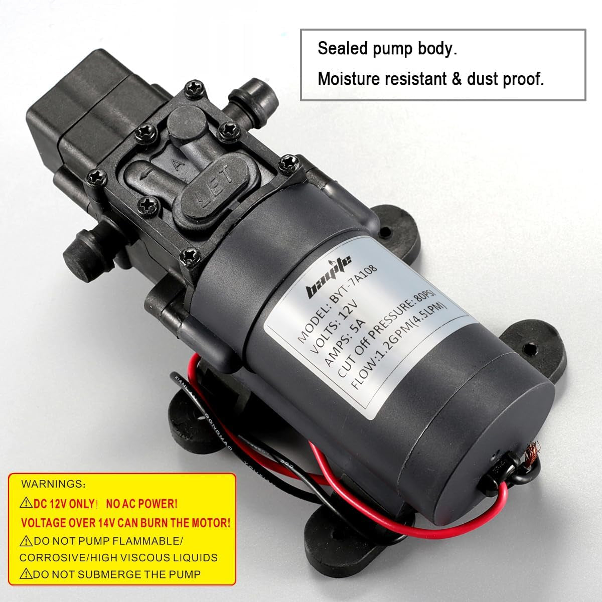12V DC Water Transfer Pump with 2 Hose Clamps 12 Volt Diaphragm Pump Self Priming Sprayer Pump with Pressure Switch 4.5 L/Min 1.2 GPM 80 PSI Adjustable for Weed ATV Marine Boat