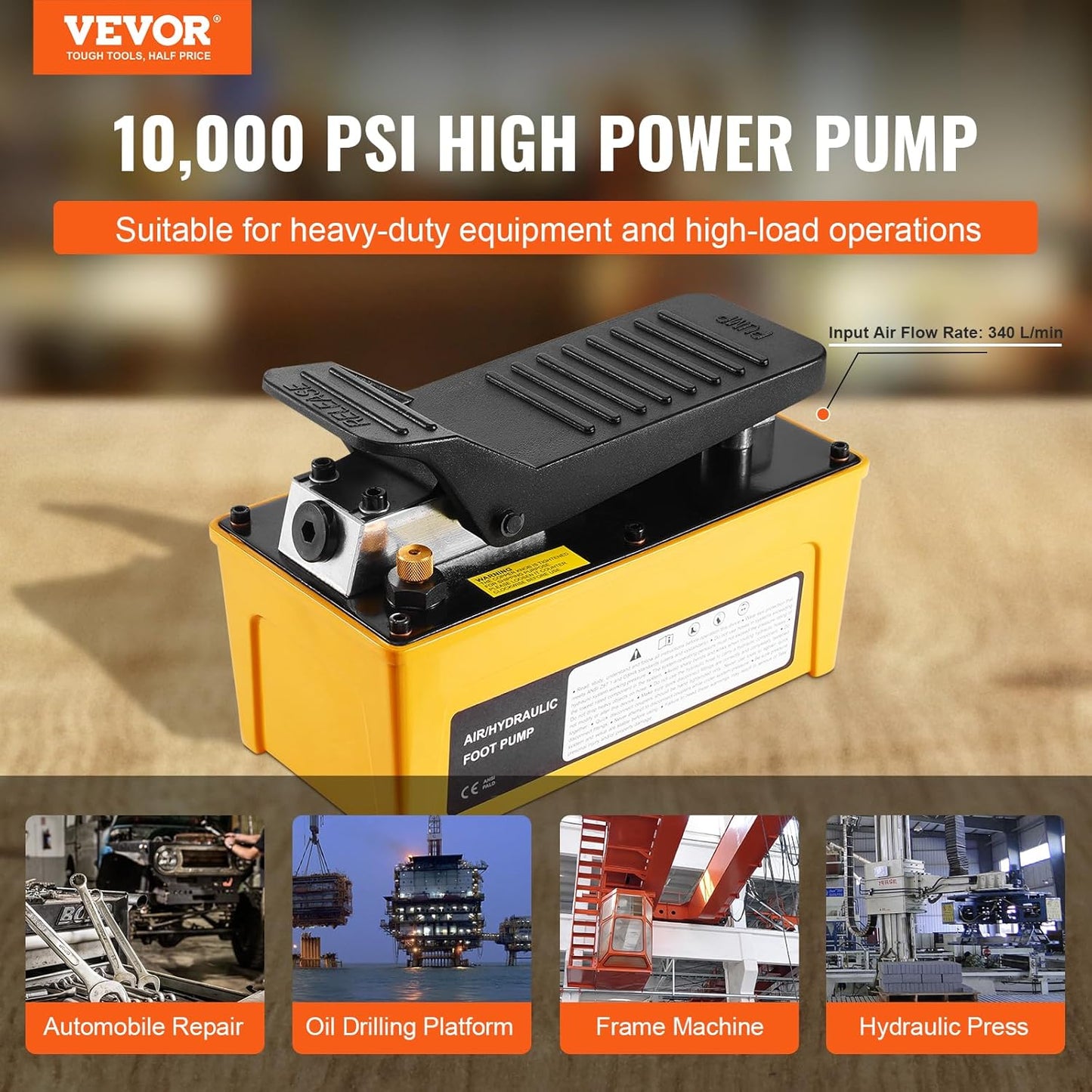 10,000PSI Air Hydraulic Pump, 0.42 Gal Reservoir, NPT 3/8 in Oil Outlet, NPT 1/4 in Inlet, Aluminum Shell Air Actuated Treadle Foot Pump, for Automobile Repair Frame Machine & Hydraulic Press