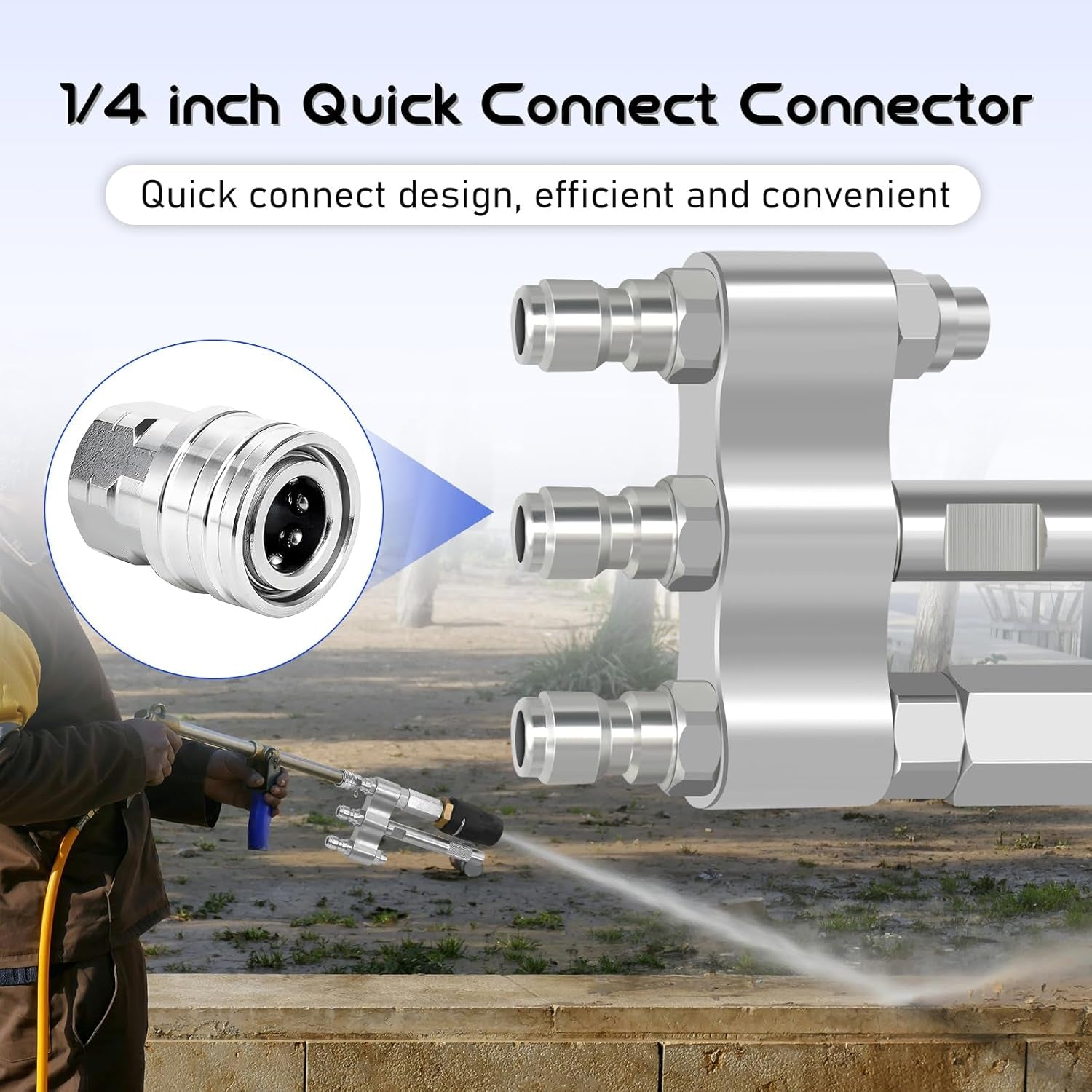 M5 Twist Nozzle,3-7 GPM Three-In-One Adjustable Downstream Soft Wash Nozzle,1/4" Quick Connect, High Reach Spray Nozzle,0 to 60° Spray Pattern,Adjustable Shooter Tips