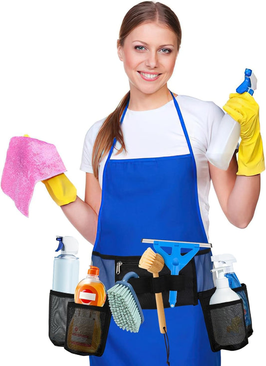 Tool Belt, Cleaning Apron for Cleaning Supplies, Tool Apron for Women and Men Housekeeping, Window Cleaning, 4 Bottle Carrier Bags, Black