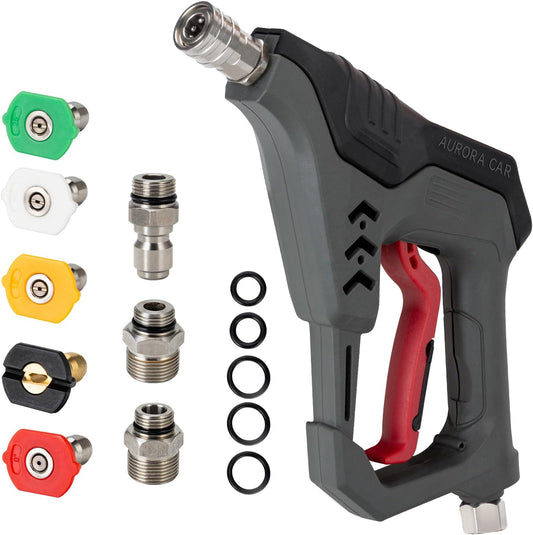 Pressure Washer Short Gun, Commercial 5000 PSI 12 GPM 5 Spray Nozzle Tips, 3/8" Quick Connect Plug and M22-14/15Mm Fittings, Power Washer Gun Compatible with Foam Cannon