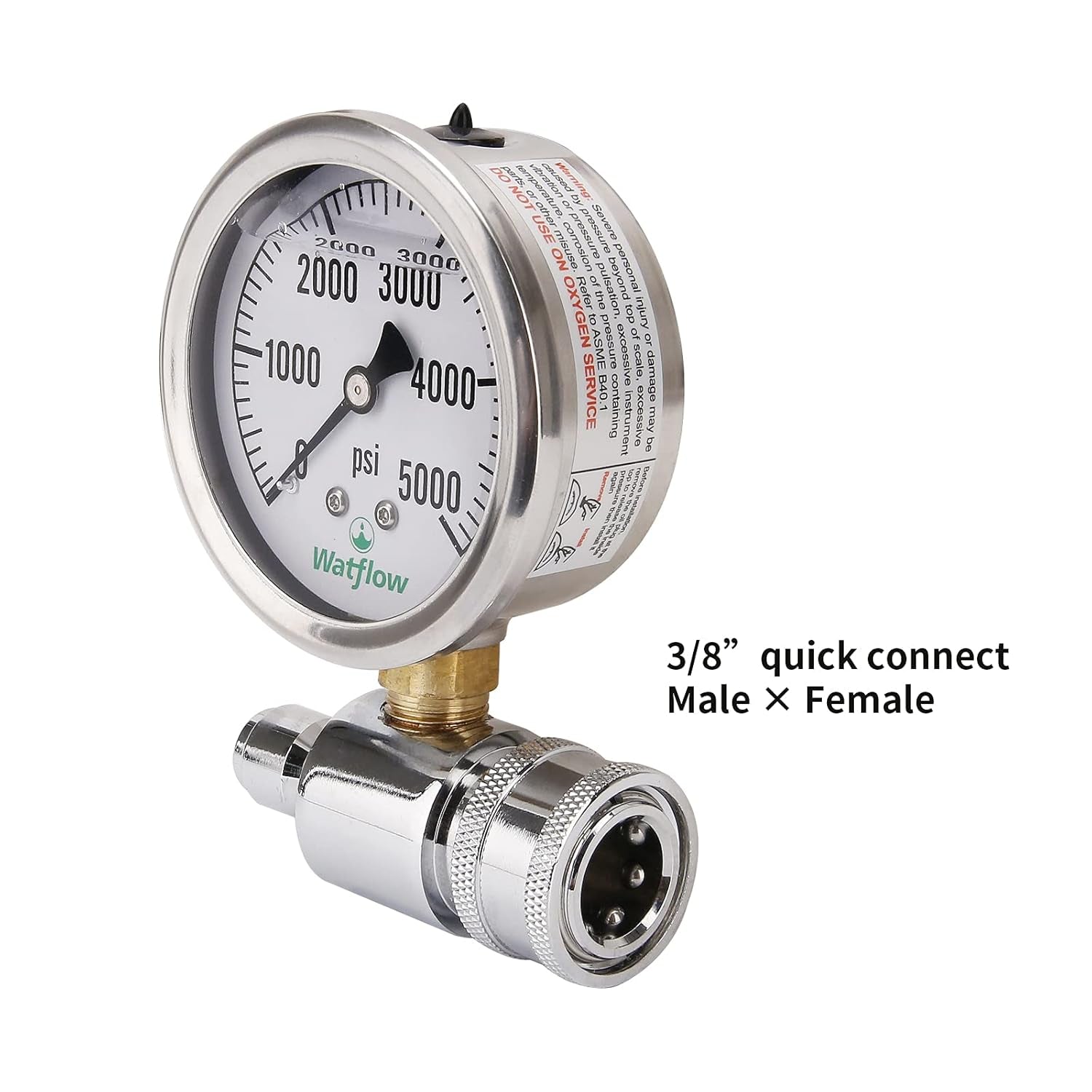 2-1/2" Pressure Washer Pressure Gauge Kit, 3/8 Inch Quick Connect, 0-5000 PSI, Liquid Filled