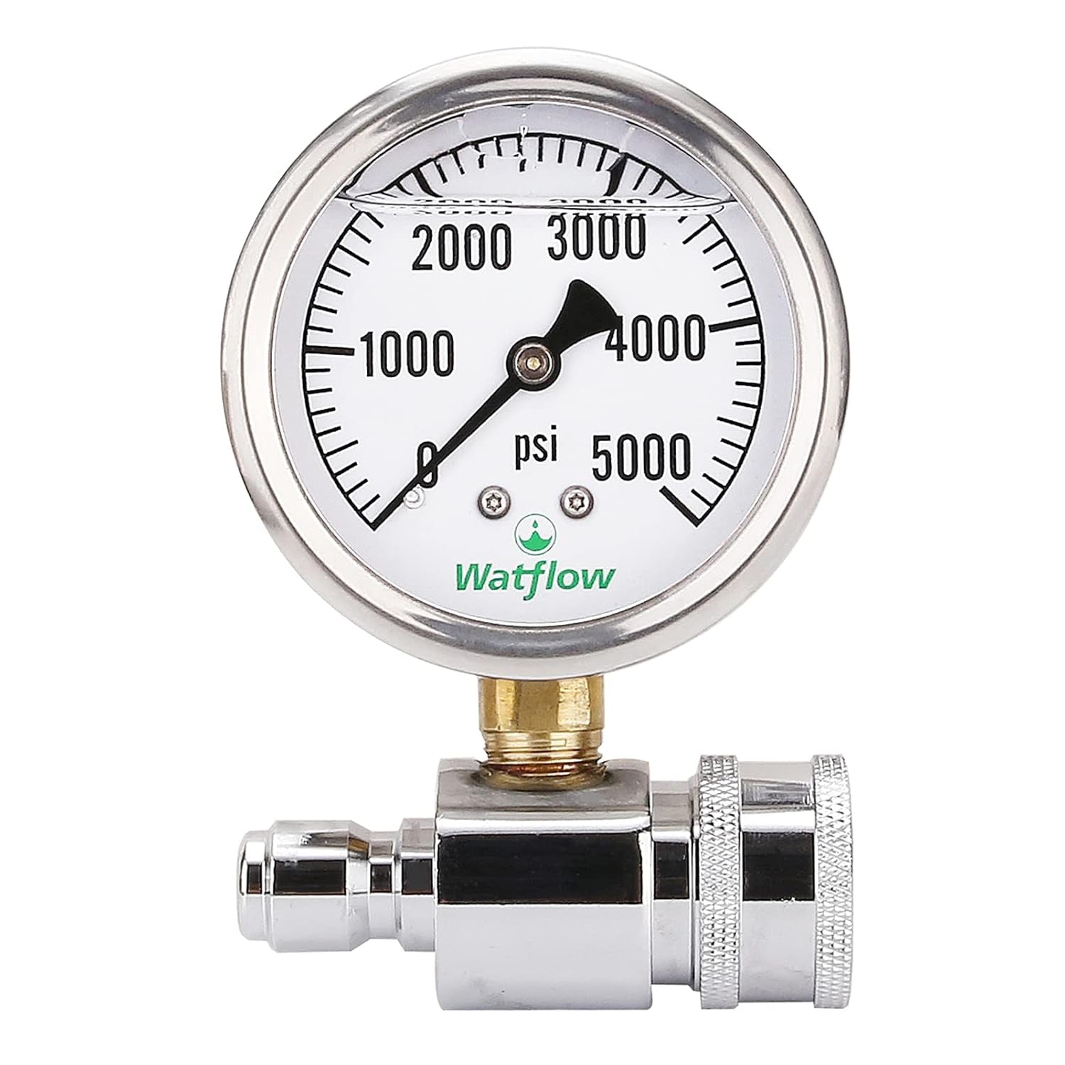 2-1/2" Pressure Washer Pressure Gauge Kit, 3/8 Inch Quick Connect, 0-5000 PSI, Liquid Filled