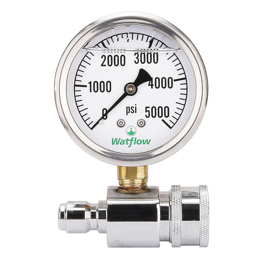2-1/2" Pressure Washer Pressure Gauge Kit, 3/8 Inch Quick Connect, 0-5000 PSI, Liquid Filled