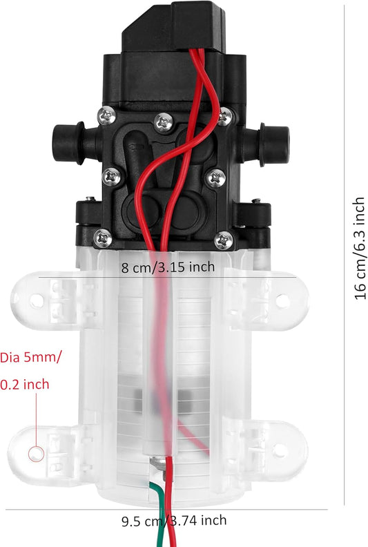 12V Diaphragm Water Pump with Pressure Switch – 1.2 GPM 80 PSI Self-Priming Sprayer with Hose Clamps – for RV, Camper, Marine, Boat – Transparent (1 Pack)
