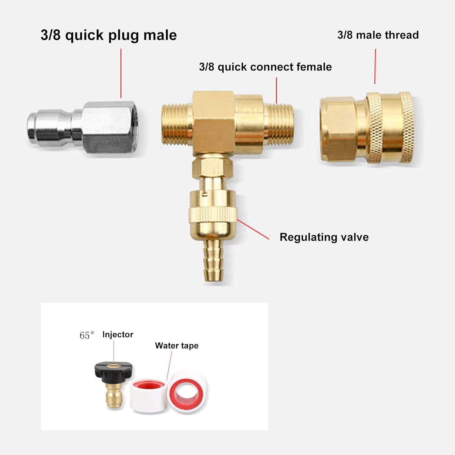 Chemical Injector Kit Chemical Injector Brass Stainless Adjustable Downstream Injector with 9.8Ft Tube 5000 PSI for Pressure Washer Tool Sets