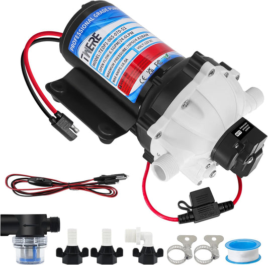 12V Pump,6.5Gpm,70Psi Diaphragm Water Pump,Self Priming up to 10 Feet,Ideal for Rv,Marine,Yacht Sprayer and Pressure Washing-1/2 MNPT Connection