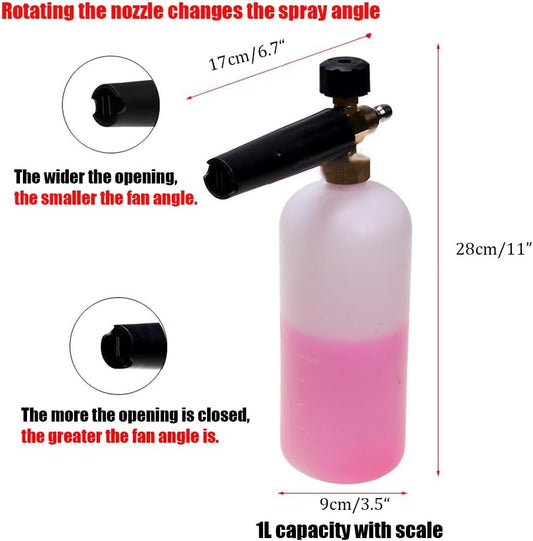 Foam Cannon, 1L Adjustable Snow Foam Lance with 1/4 Inch Quick Connector Power Washer Foam Cannon for Pressure Washer