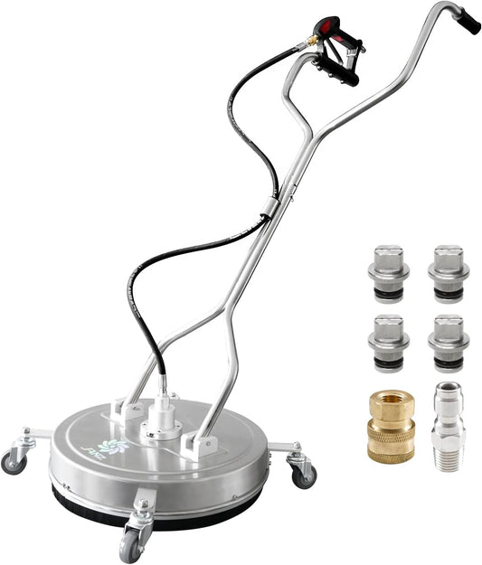20" Pressure Washer Surface Cleaner with 4 Wheels,Dual Handle,Stainless Steel Housing, 4 Replacement Nozzles and 2 Hose Adapters,Ideal for Driveways, Sidewalks,Patios,Decks Cleaning