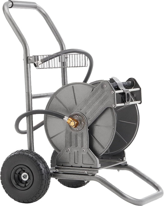 Garden Hose Reel Cart with Wheels, Heavy Duty Metal Water Hose Reel Cart, 200 Ft of 1/2 Capacity, Mobile Hose Reel Cart for Outside