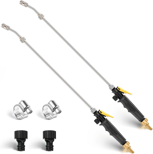 29 Inch Sprayer Wand Replacement Stainless Steel 3/8 Brass Barb Universal Water Spray Parts Metal Adjustable Nozzle Sprayer Wand with Shut off Valve(2 Set)