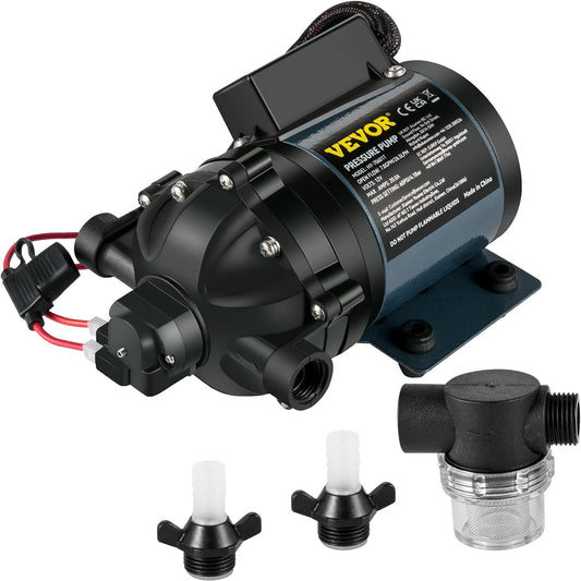 Washdown Pump, 12V DC, 7 GPM 60 PSI, Max. 10 FT Lift Self Priming Water Pump, W/Epdm Valve, Universal Salt Water Strainer & Female/Male Thread, for RV, Marine Deck, Yacht