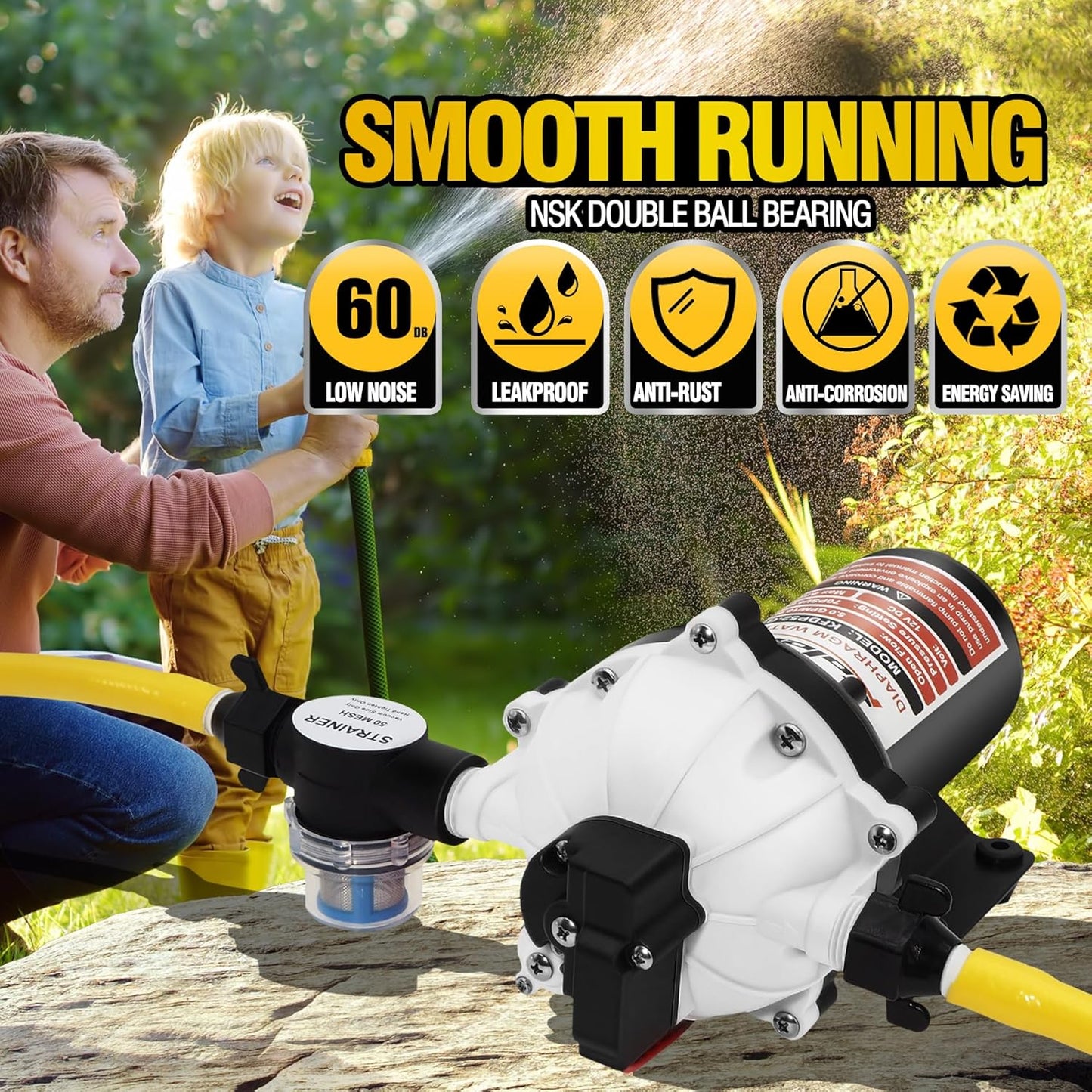 [Upgraded Version]12V Rv Water Pump,Water Transfer Pump,7.0Gpm 70Psi Self-Priming Diaphragm Water Pump with Pressure Switch and Strainer for Rv Marine Yacht Lawn Garden