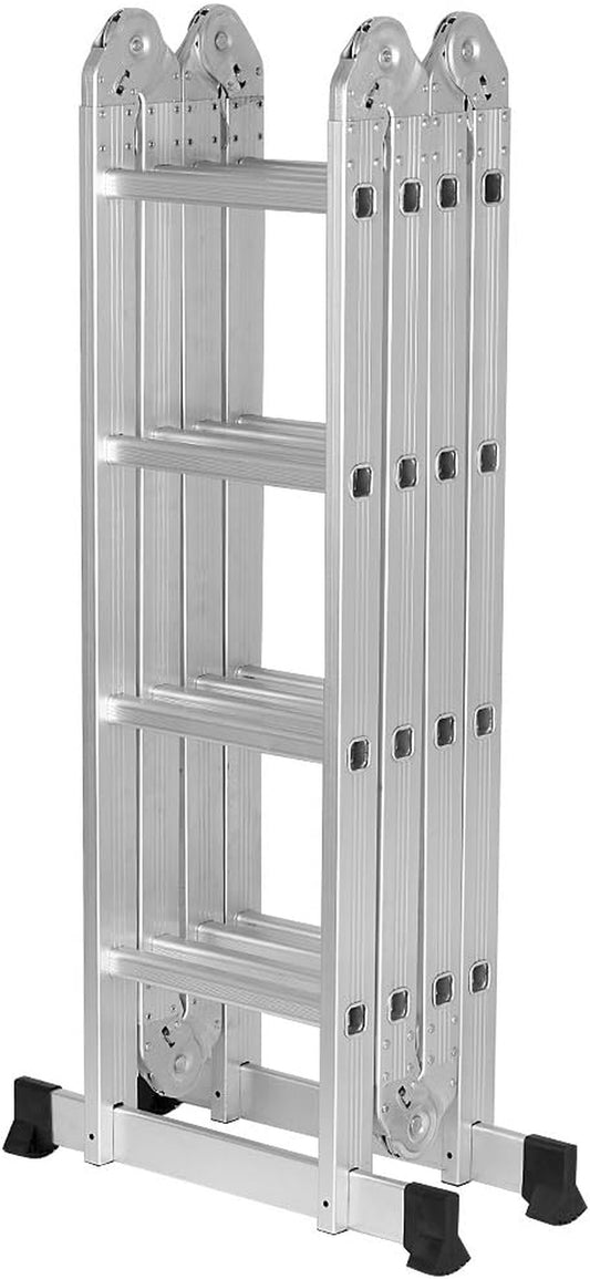 15.4Ft Telescoping Ladder Multi Purpose Aluminum Extension Ladder, Folding Ladder Certified by EN131, 330Lbs Capacity Heavy Duty with Safety Locking Hinges and 2 Panels for Free
