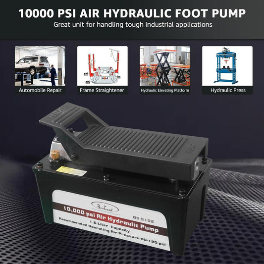 BESTOOL Air Hydraulic Pump - 10,000 PSI Hydraulic Foot Pump Pressure 1/2 Gal Reservoir Air Hydraulic Pump Air Actuated Treadle Foot Pump (Single Acting) Black