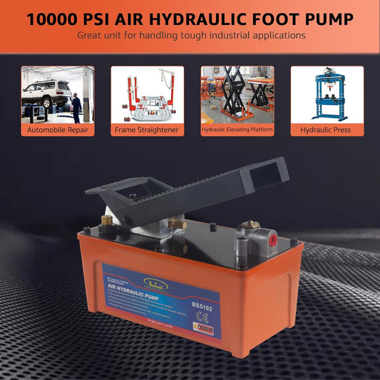 BESTOOL 10,000 PSI, 1/2 Gal Reservoir Foot-Operated Air Hydraulic Pump for Heavy Machinery Lifter & Auto Repair