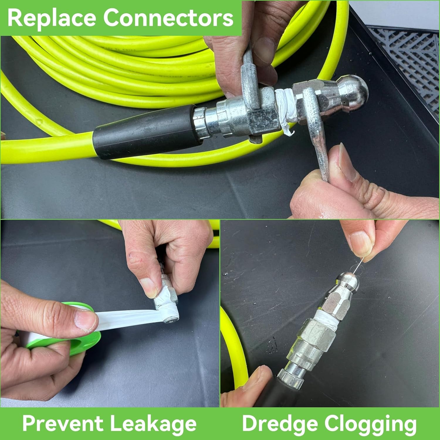 Sewer Jetter Kit for Pressure Washer 150 FT, Short Power Washer Gun, Drain Cleaner Hose 1/4 Inch NPT, Corner, Rotating and Button Nose Sewer Jetting Nozzle, 3600 PSI