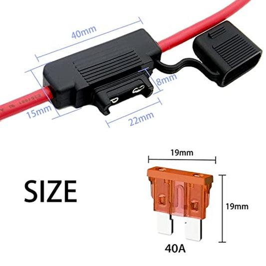 10 Gauge Fuse Holder - 10 AWG Inline Fuse Holder with 40 AMP ATC Blade Fuses (4Pack)