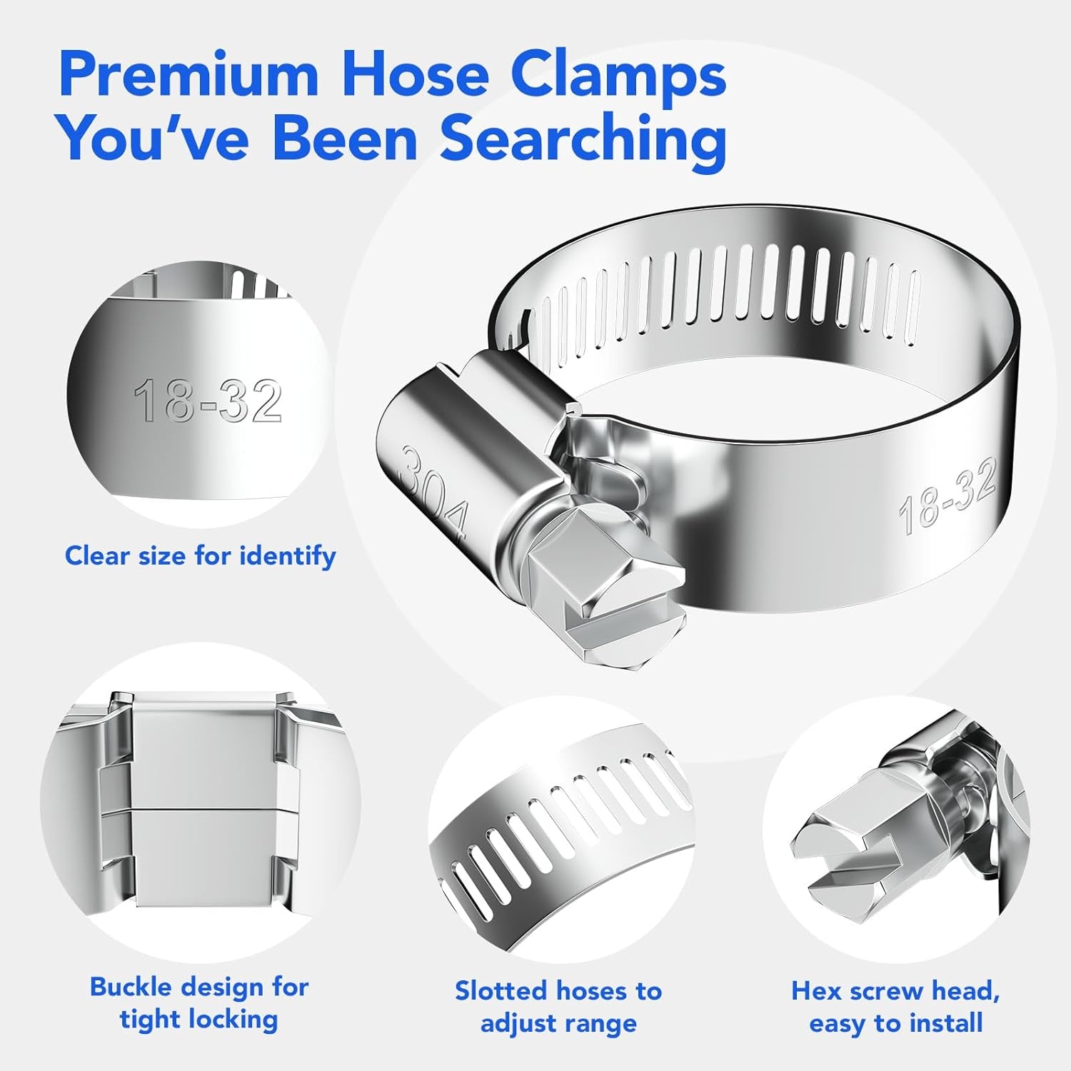 46PCS Premium Stainless Steel Hose Clamps Kit, 7 Size (1/4"-1-1/2") Adjustable Hose Clamp Assortment, Long-Lasting Worm Gear Clamps for Fuel Line, Plumbing, Automotive, Mechanical Applications