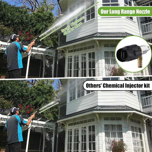 Adjustable Long Range Downstream Injection Nozzle Kit 4-4.5 GPM, Pressure Washer Spray Nozzle, High Power Washing External Chemical Injector with 1/4” Quick Connect, 2500 to 4000 PSI