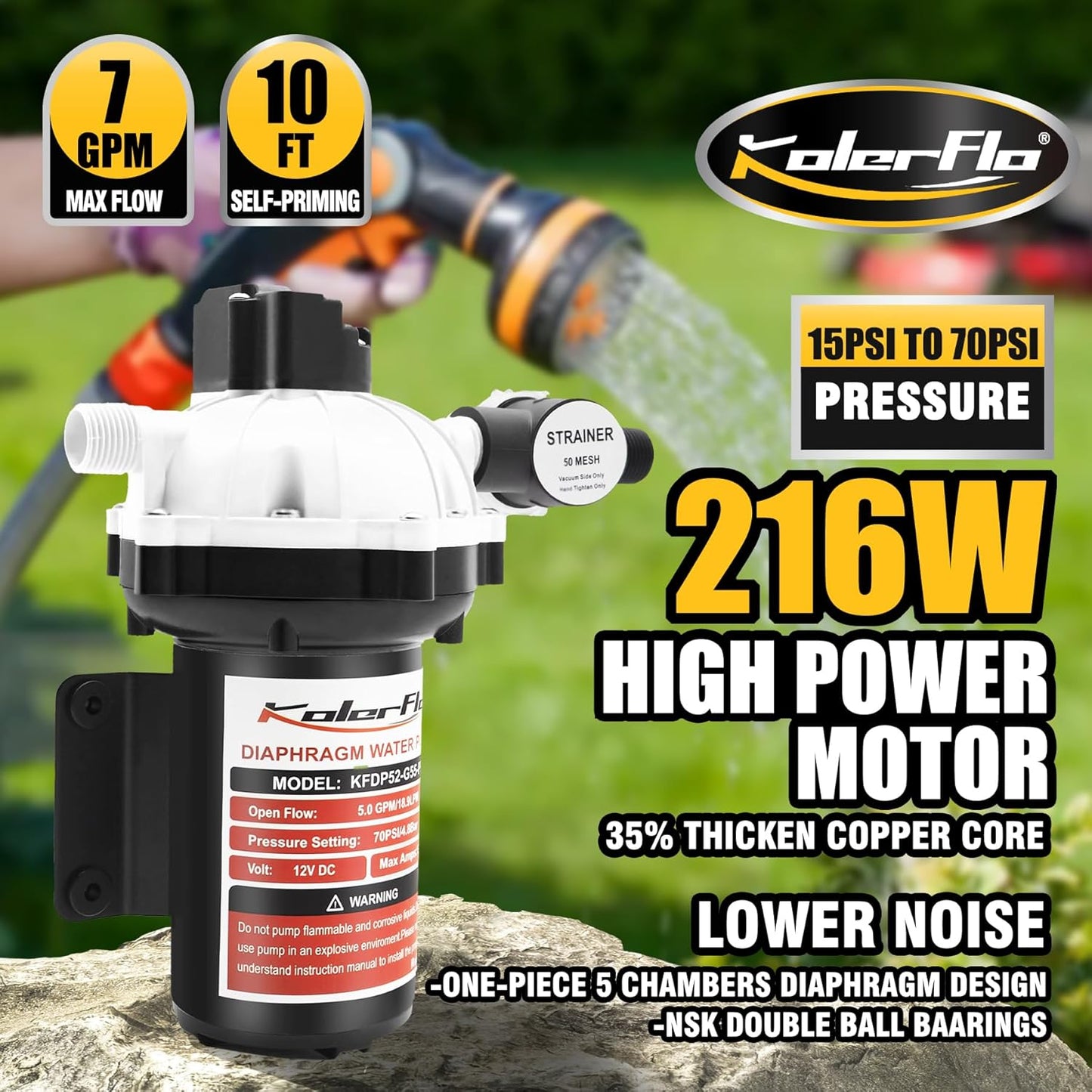 [Upgraded Version]12V Rv Water Pump,Water Transfer Pump,7.0Gpm 70Psi Self-Priming Diaphragm Water Pump with Pressure Switch and Strainer for Rv Marine Yacht Lawn Garden