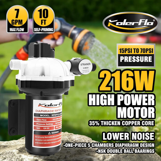 [Upgraded Version]12V Rv Water Pump,Water Transfer Pump,7.0Gpm 70Psi Self-Priming Diaphragm Water Pump with Pressure Switch and Strainer for Rv Marine Yacht Lawn Garden