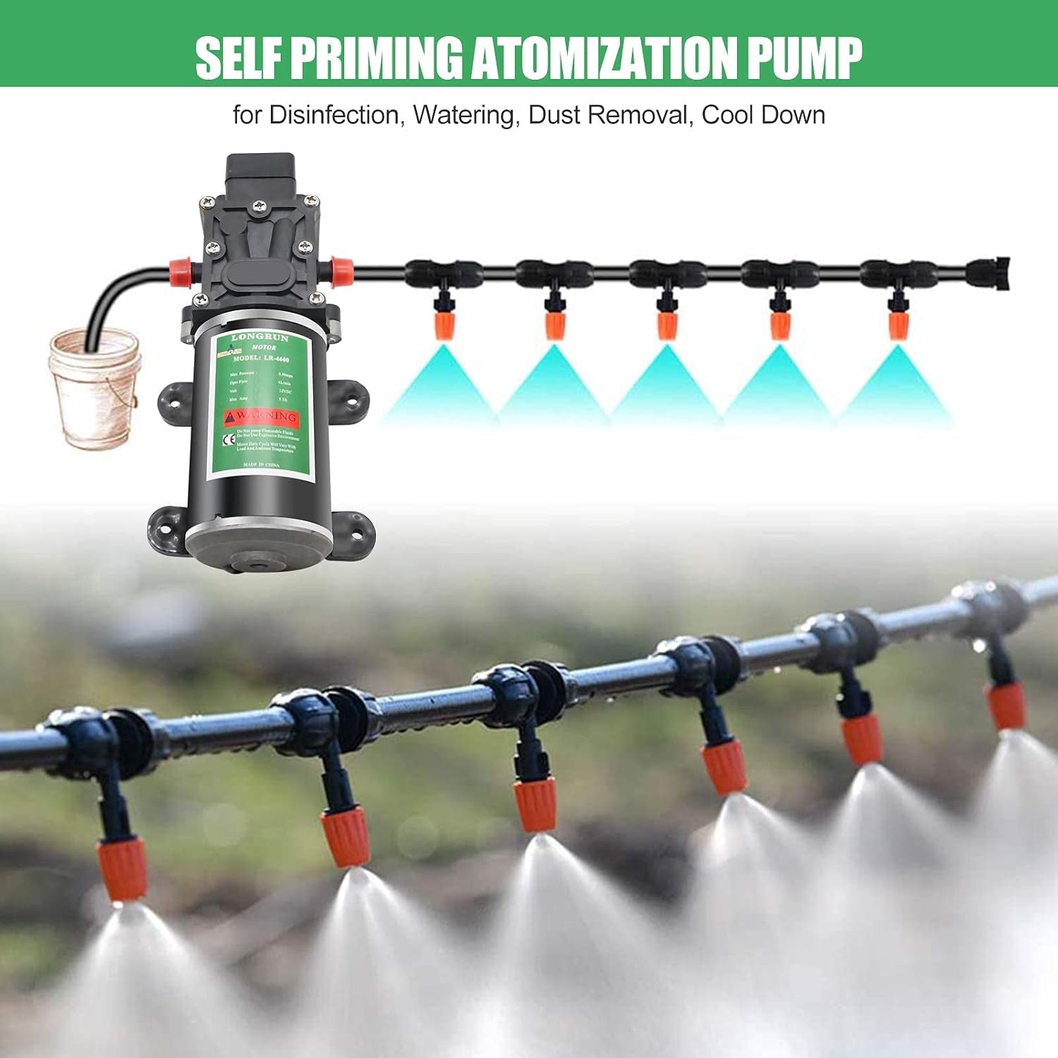 Fresh Water Pump 12V DC Diaphragm Pump with Adjustable Pressure Switch 6L/Min 1.56GPM Self Priming Sprayer Pump with 2 Hose Clamps 100PSI Agriculture Pump for RV Camper Marine Boat Garden Lawn