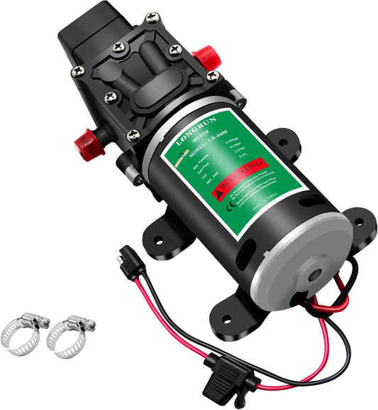 Fresh Water Pump 12V DC Diaphragm Pump with Adjustable Pressure Switch 6L/Min 1.56GPM Self Priming Sprayer Pump with 2 Hose Clamps 100PSI Agriculture Pump for RV Camper Marine Boat Garden Lawn