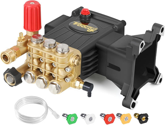 Pressure Washer Pump 3600-4200 PSI Max, Replacement Pump 4 GPM, Triplex Plunger, Horizontal 1" Shaft Gas Power Washer Pump with Pressure Adjustment Unloader & Chemical Injection, Direct Drive