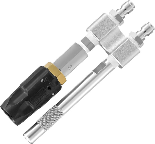 Pressure Washer Chemical Tip M5 Nozzles, 0 to 60° Adjustable, Long Reach Soap Nozzle, 3-7 GPM 1000-6000Psi 1/4In Fast Connect Downstream Soft Wash Nozzle for Washing Windows, Roofs