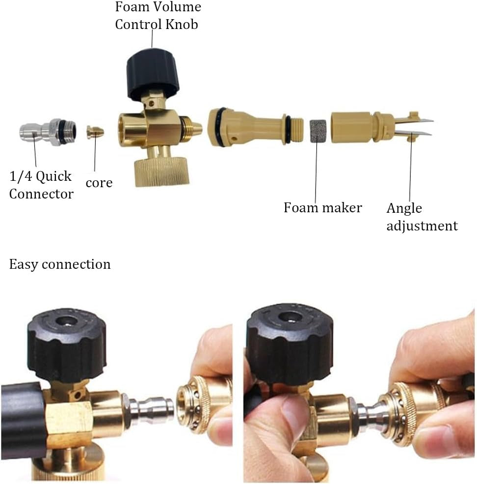 Foam Cannon, 1L Adjustable Snow Foam Lance with 1/4 Inch Quick Connector Power Washer Foam Cannon for Pressure Washer