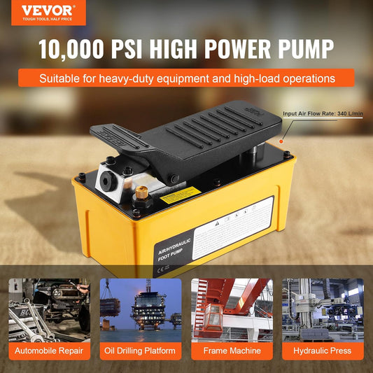 10,000PSI Air Hydraulic Pump, 0.42 Gal Reservoir, NPT 3/8 in Oil Outlet, NPT 1/4 in Inlet, Aluminum Shell Air Actuated Treadle Foot Pump, for Automobile Repair Frame Machine & Hydraulic Press